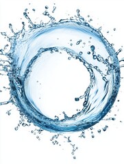 Fototapeta premium Dynamic water splash in circular motion against white background capturing liquid movement and energy for creative design and advertising projects