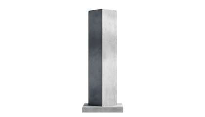 Minimalist shot of grey geometric pillar on white background. Concrete column construction idea. Empty pedestal, podium for product placement. Architectural element, interior design for
