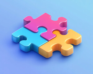 Obraz premium Colorful puzzle pieces fitting together create vibrant and playful scene, symbolizing teamwork and problem solving
