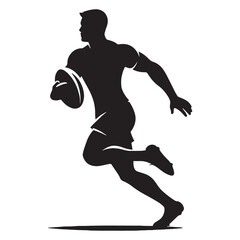 Victorious Rugby Player silhouette, celebrating a game-winning try - Rugby illustration - Minimalist Rugby vector - Triumph in motion

