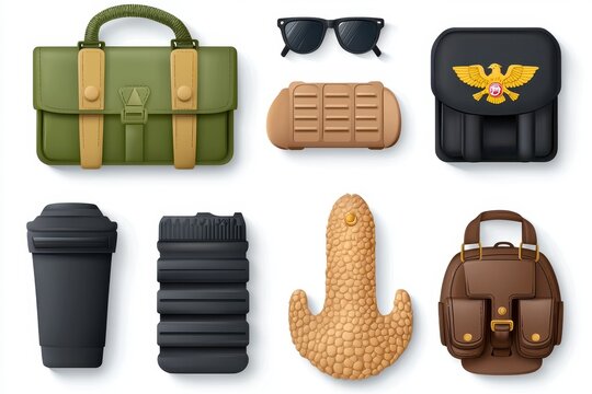 Assorted Bags Containers and Sunglasses Digital Render
