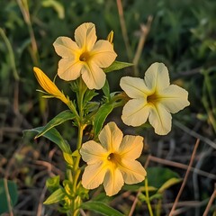 Fototapeta premium Stunning Pale Yellow Flowers in Nature Close Up