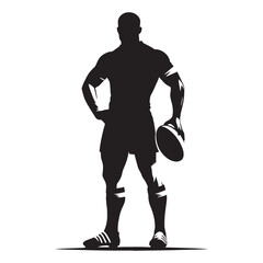 Victorious Rugby Player silhouette, raising the trophy in triumph - Rugby illustration - Minimalist Rugby vector - Celebration of champions

