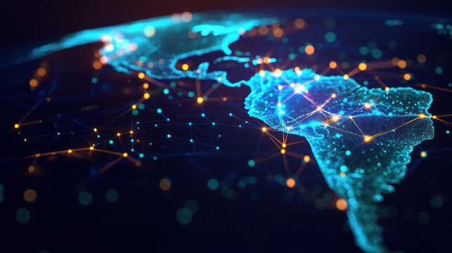 A global map with digital links connects countries worldwide, A clear depiction of World digitalization, Digital Transformation, and Blockchain innovation