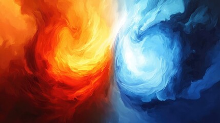 Obraz premium Abstract swirl of fire and ice with vibrant colors creating a dynamic and contrasting visual representation of nature's extremes