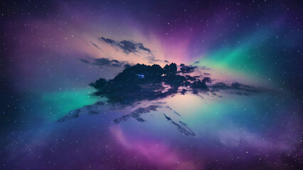 Fototapeta premium Colorful aurora borealis illuminating night sky with clouds and stars