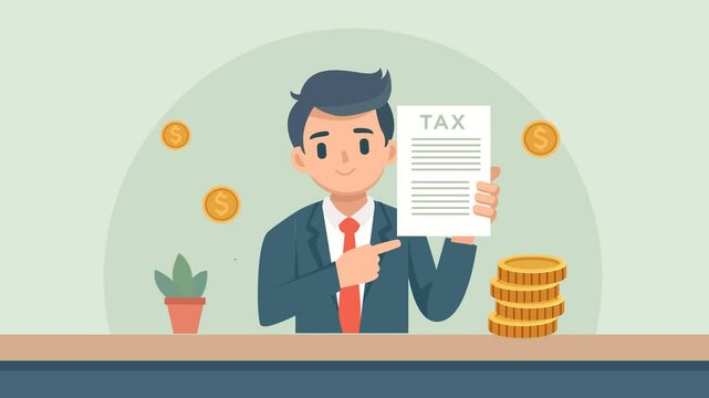 animation businessman holding  tax letter .animated income tax optimization and wealth management concept  containing details and calculations of taxes to be paid