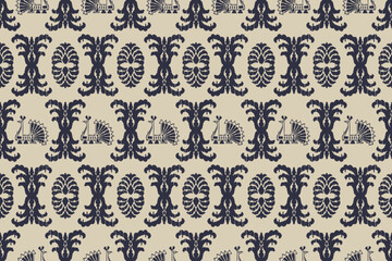 Carpet ikat flower, peacock pattern,fabric pattern on background vector illustration.Ikat ethnic oriental embroidery.Aztec style,abstract background.design for texture,clothing,decoration,carpet,rug.