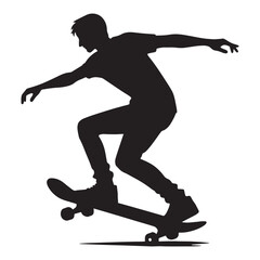 Parkour-Inspired Skateboarder silhouette, turning obstacles into opportunities - Skateboarder illustration - Minimalist Skateboarding vector - Skater’s playground

