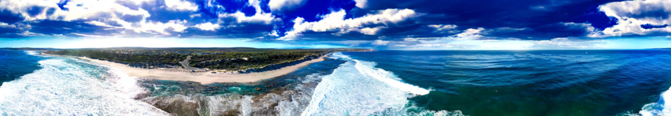 Aerial view of Kalbarri Coast and town in Western Australia during spring season