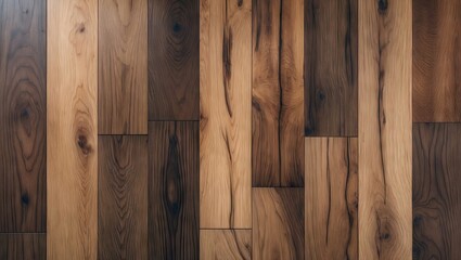 Natural wood parquet flooring in warm brown and light tan tones, arranged in a staggered pattern, ideal for design backgrounds and presentations.