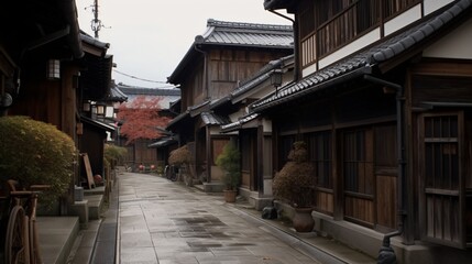 Serene Streetscape with Traditional Architecture and Autumnal Hues in a Historic District