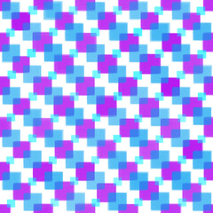 Illustration, background in the form of a seamless checkered pattern of purple, violet and blue squares on a white background