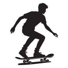 Fearless Skateboarder silhouette, mastering the streets with skill - Skateboarder illustration - Minimalist Skateboarding vector - Urban adrenaline

