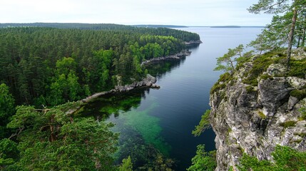 Fototapeta premium Scenic river exploration serene forest nature photography tranquil environment elevated viewpoint natural beauty