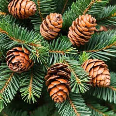 Fototapeta premium Close-up of Pine Cones on Evergreen Branches