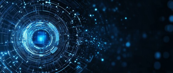 Fototapeta premium Abstract background with digital technology and artificial intelligence concept, in a dark blue color theme. Abstract futuristic vector illustration of an abstract circuit