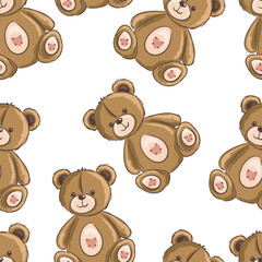 Teddy bear pattern design, cute kids print. Vector illustration