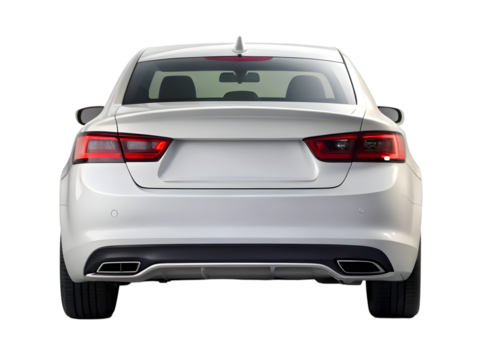 Car's Rear View: Sleek and modern white car from rear with focus on taillights, and the vehicle's design, perfect for automotive concepts and transportation themes.