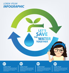Save water concept. Infographic template. Vector illustration.