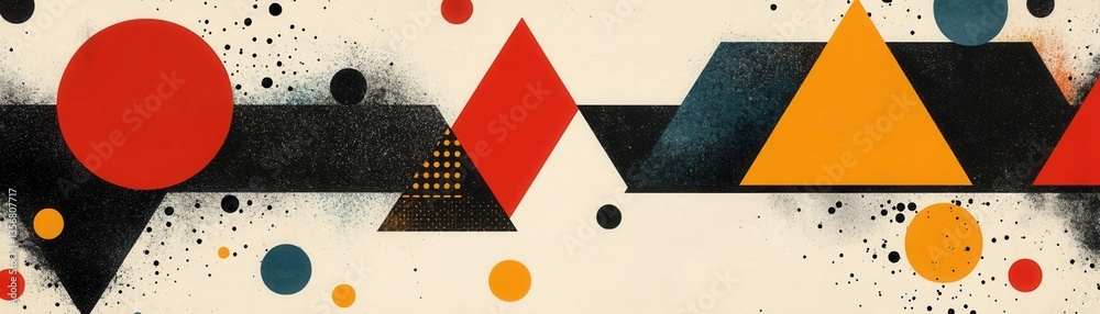 Poster abstract geometric composition with red and yellow shapes