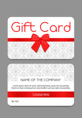 gift card with 2 sides with red bow and ornament