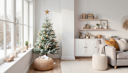 Cozy Scandinavian winter home interior with minimalistic decor, tranquility