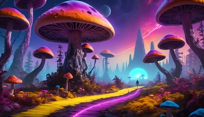 Psychedelic Mushroom Forest Path