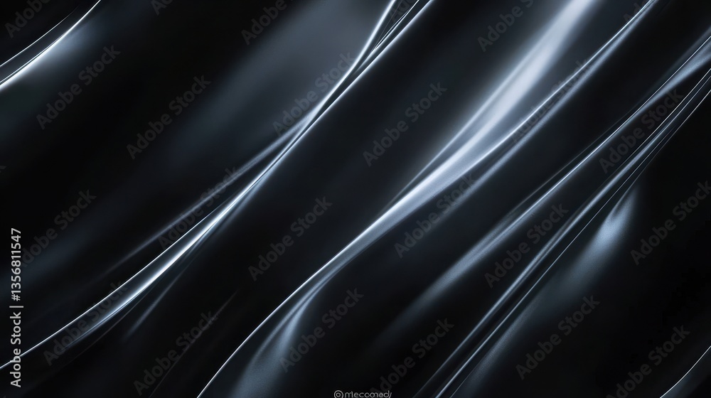 Poster Dark Shiny Abstract Texture with Smooth Waves and Subtle Light Reflections