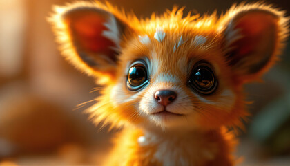 Obraz premium A cute fluffy cartoon animal with large expressive eyes is smiling