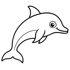 Cute Dolphin Silhouette Vector Illustration on White Background