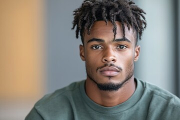 Fototapeta premium Portrait of a Thoughtful Young Man Looking at Camera