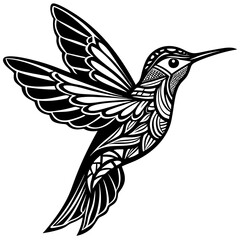 Stylized Hummingbird Silhouette Vector – Intricate Wing Patterns on White Background
