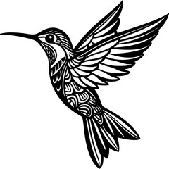 Stylized Hummingbird Silhouette Vector – Intricate Wing Patterns on White Background