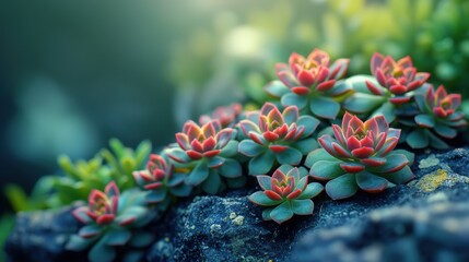 Obraz premium Serene minimalist composition of Sedum spurium creating a modern rock garden atmosphere