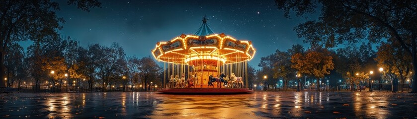 Luminous Carousel at Night in a Park