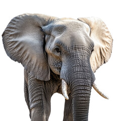Fototapeta premium adult elephant with tusks looking at camera, isolate on transparent background