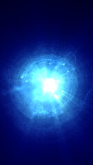 Radiating blue sphere of energy, appearing as a source of cosmic power or a futuristic entity