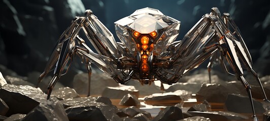 Epic War Wild Mantis giant Robot with an armoured Diamond crystal, ai generative