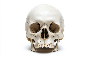 Human skull profile on white background. Neural network AI generated