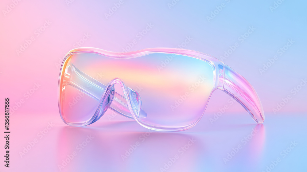 Poster A futuristic holographic interface design built from mirrored geometry and saturated neon light,