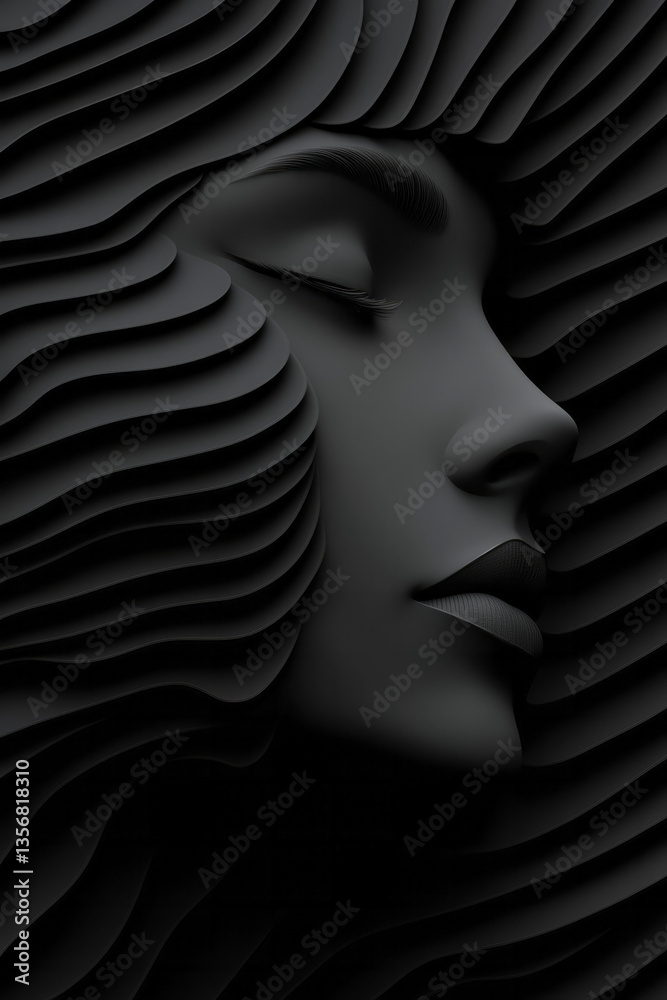 Poster A bold, futuristic expression created from mirror-aligned circuits and polygonal face architecture,