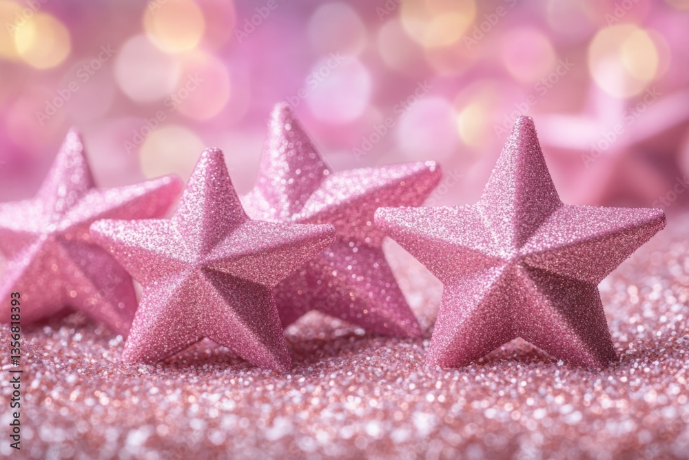 Poster decorative pink glitter stars on a shimmering background create a captivating festive atmosphere dur