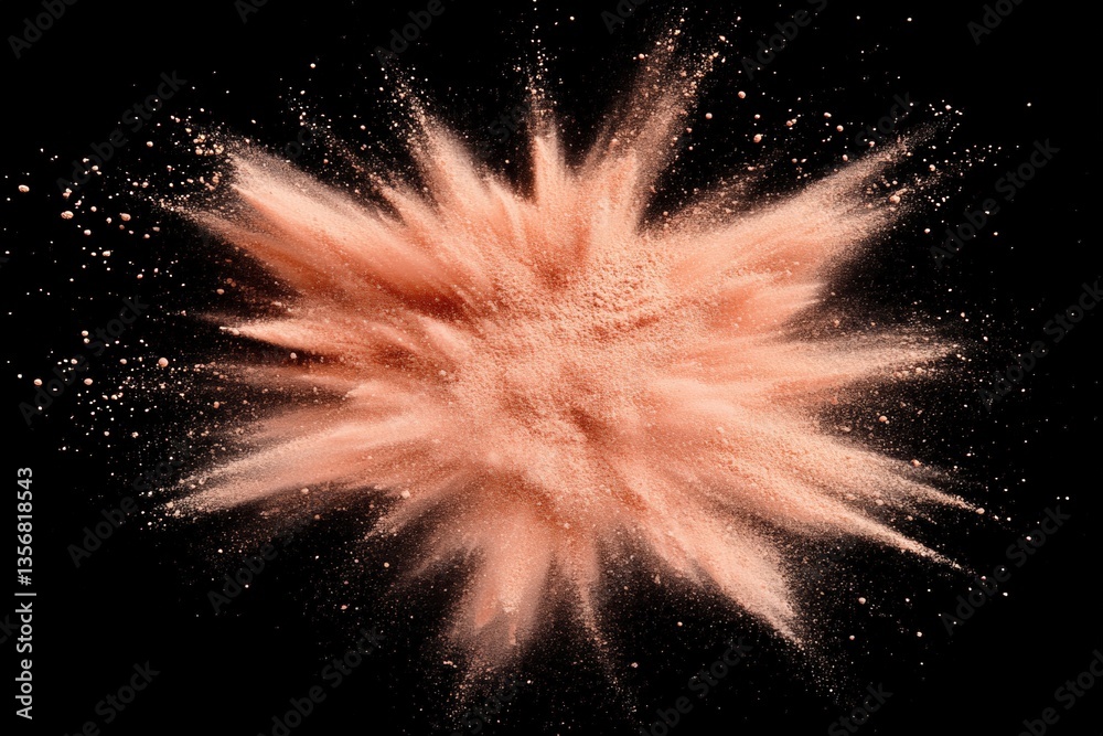 Poster Colorful explosion of powder creates dynamic cloud against black background in an artistic display of motion and texture