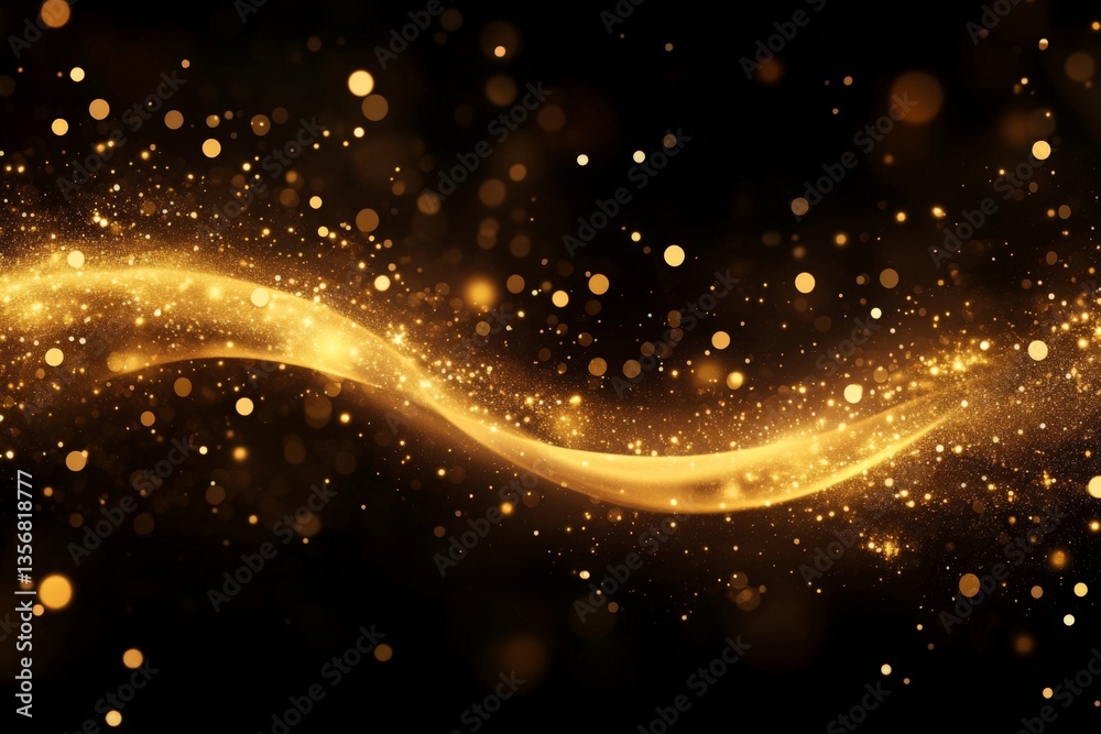 Aufkleber Glittering golden waves fill the dark background with shimmering light and sparkling patterns