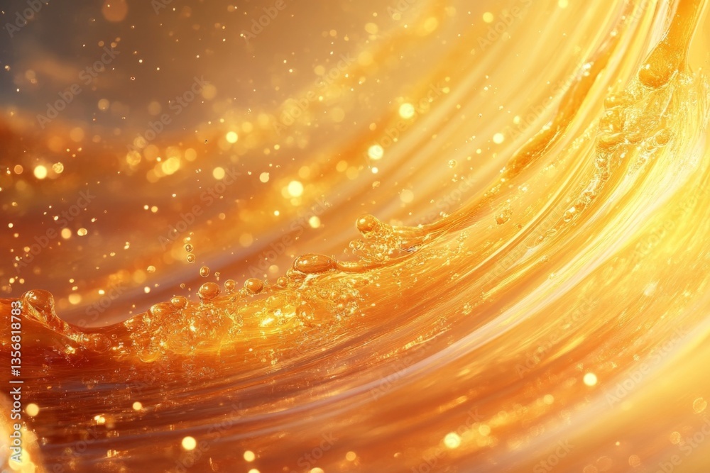 Poster Golden liquid splashes create a shimmering and mesmerizing effect in a dynamic and vibrant setting