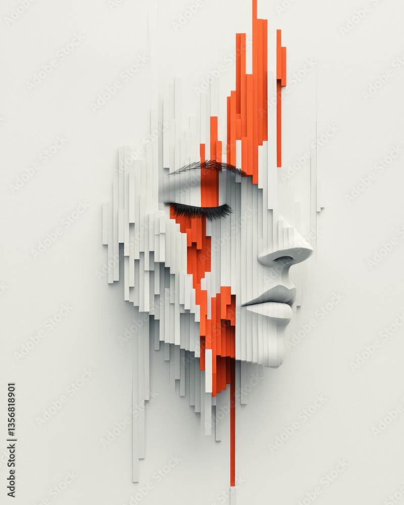 Fototapete a surreal digital rendering where a human face dissolves into intricate 3d geometries,