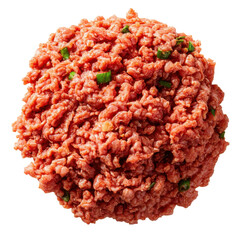 Minced meat pile top view isolated on transparent background