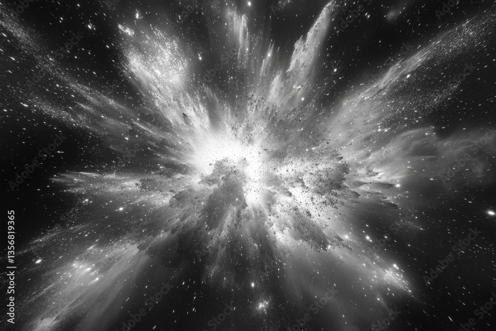 Poster cosmic explosion revealing vibrant stardust across the vastness of space at the edge of a galaxy