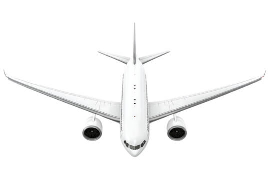 Front view of commercial airplane in flight isolated. AI generated..